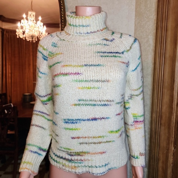 Parkhurst Canada Striped Rainbow Turtleneck Sweater Mohair M - Picture 1 of 5